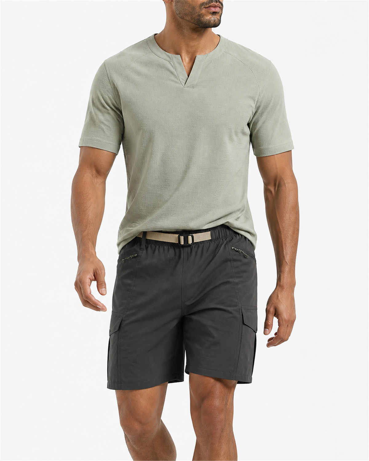 MANLY Oversized Cargo Shorts — model wearing Dark Charcoal