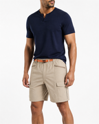 MANLY Oversized Cargo Shorts — model wearing Light Sand