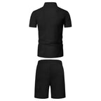 Zip Collar Polo Set in Black — waffle knit, product photo