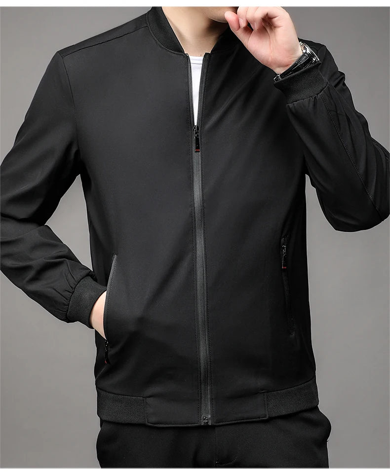 Men's baseball collar jacket with ribbed collar, cuffs and hem — additional product view