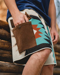 Corduroy snap pocket on tapestry knit shorts — close-up
