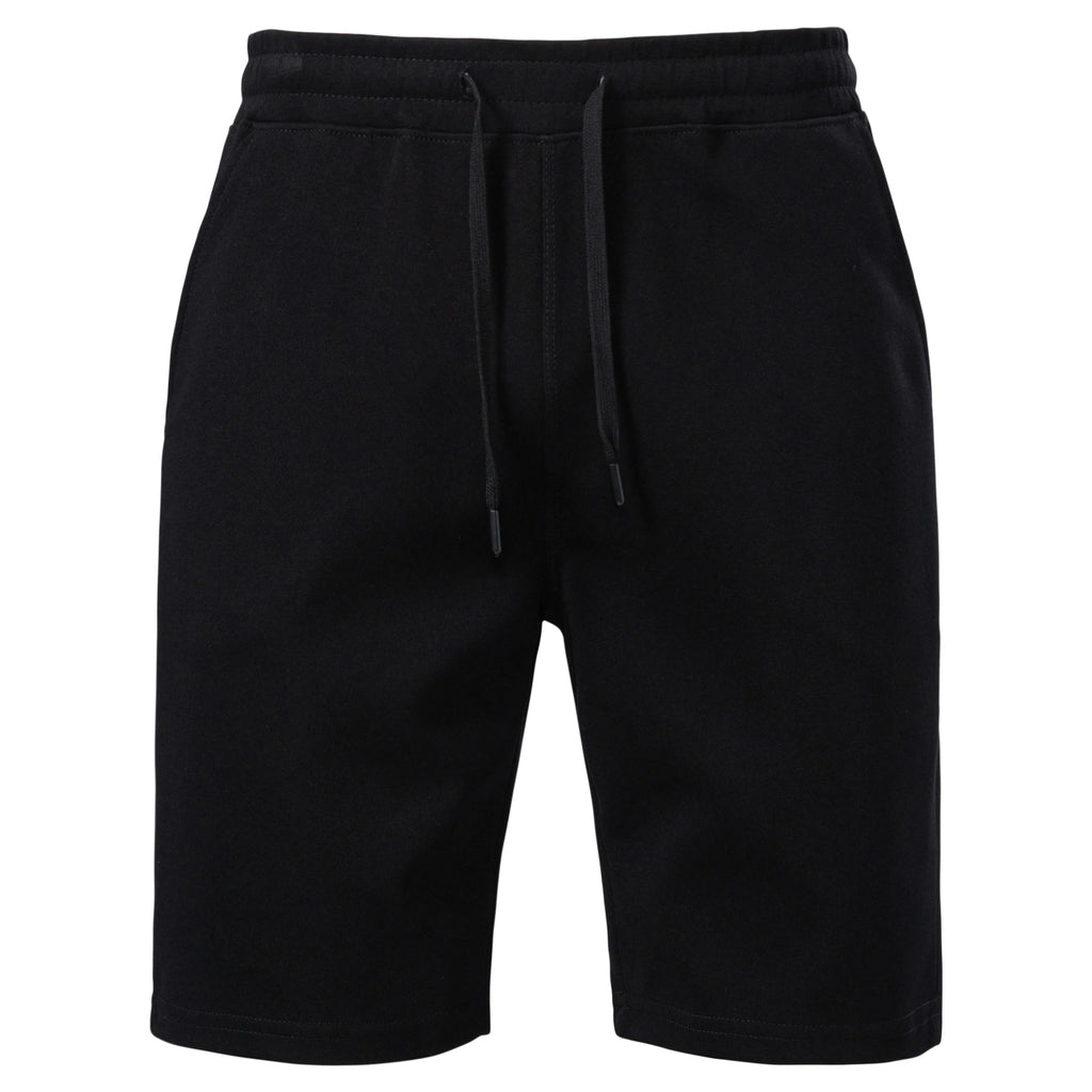 Black lounge shorts flat front with drawcord waist
