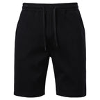 Black lounge shorts flat front with drawcord waist