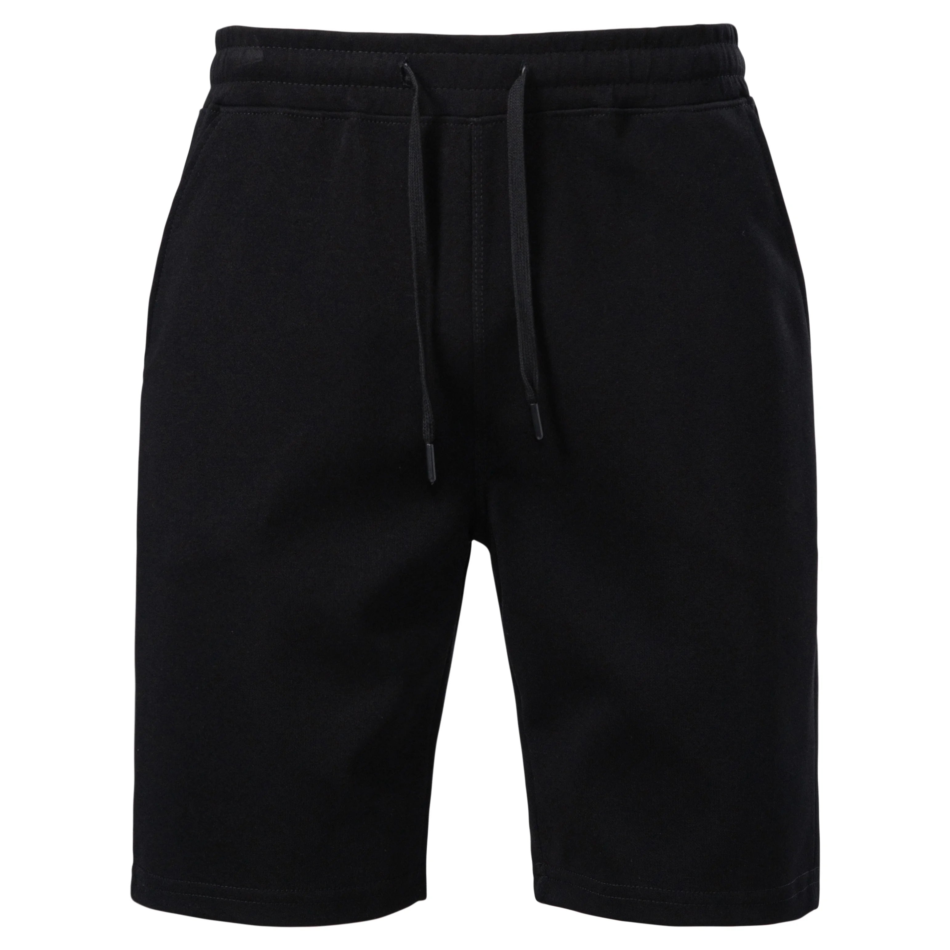 Black lounge shorts flat front with drawcord waist