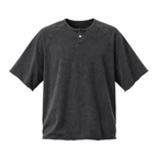 Washed black raglan henley tee, flat front view