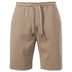 Tan lounge shorts flat front with elastic waist and drawcords