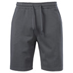 Dark gray lounge shorts flat front with elastic drawcord waist