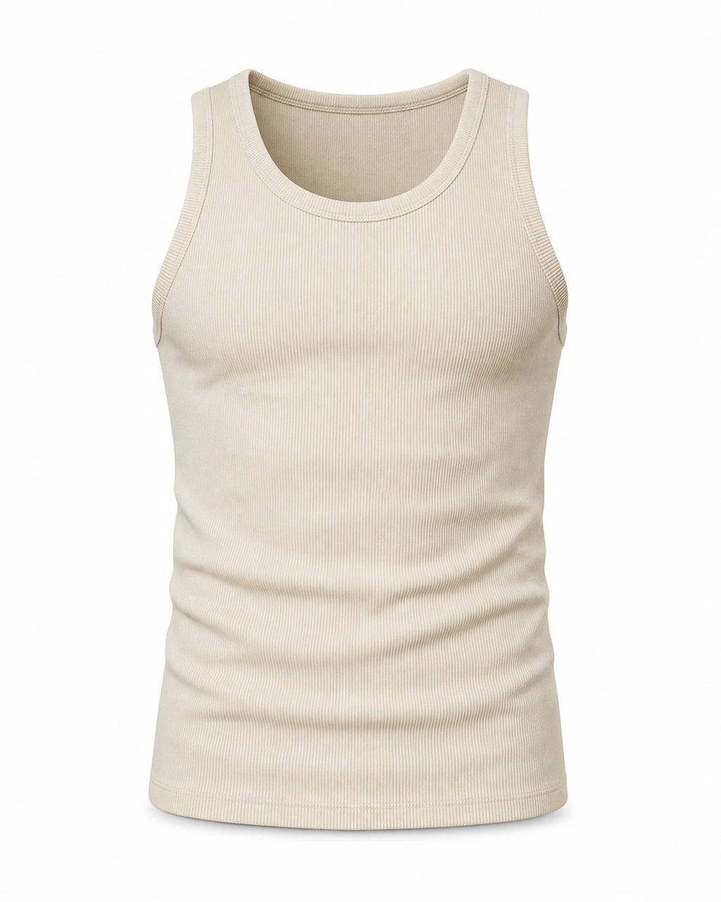 Beige premium ribbed tank, flat front view