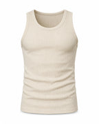 Beige premium ribbed tank, flat front view