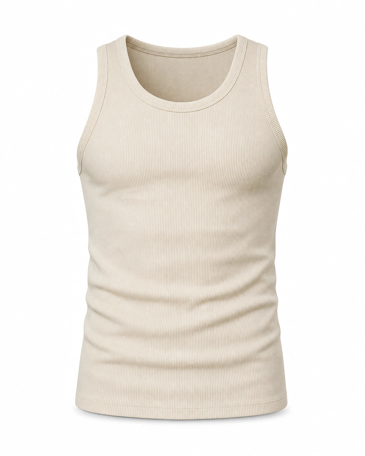 Beige premium ribbed tank, flat front view