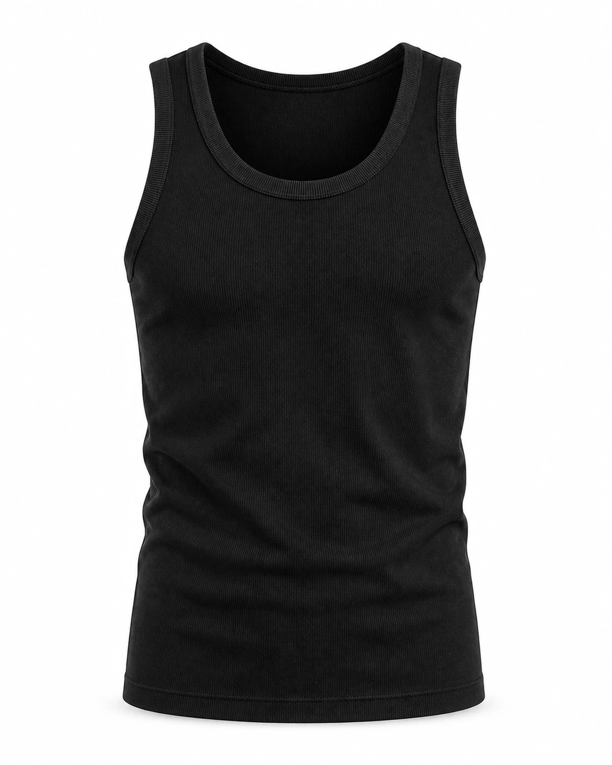 Black premium ribbed tank, flat front view