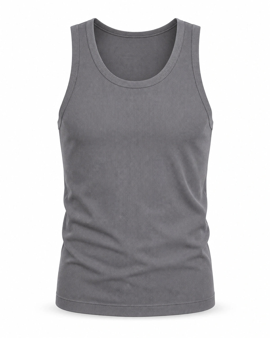 Grey premium ribbed tank, flat front view