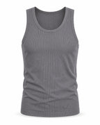 Grey premium ribbed tank, flat front view