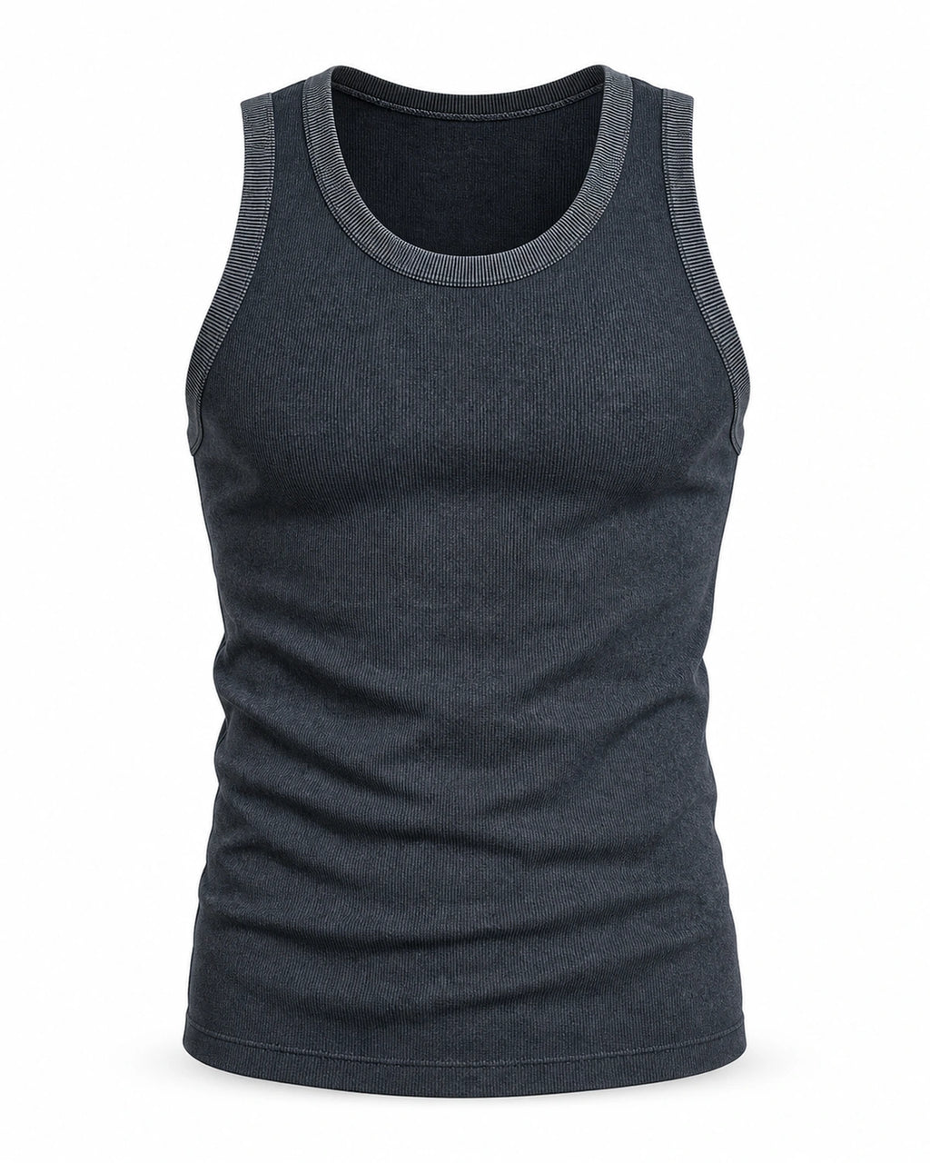 Navy heather premium ribbed tank, flat front view