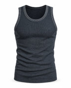 Navy heather premium ribbed tank, flat front view