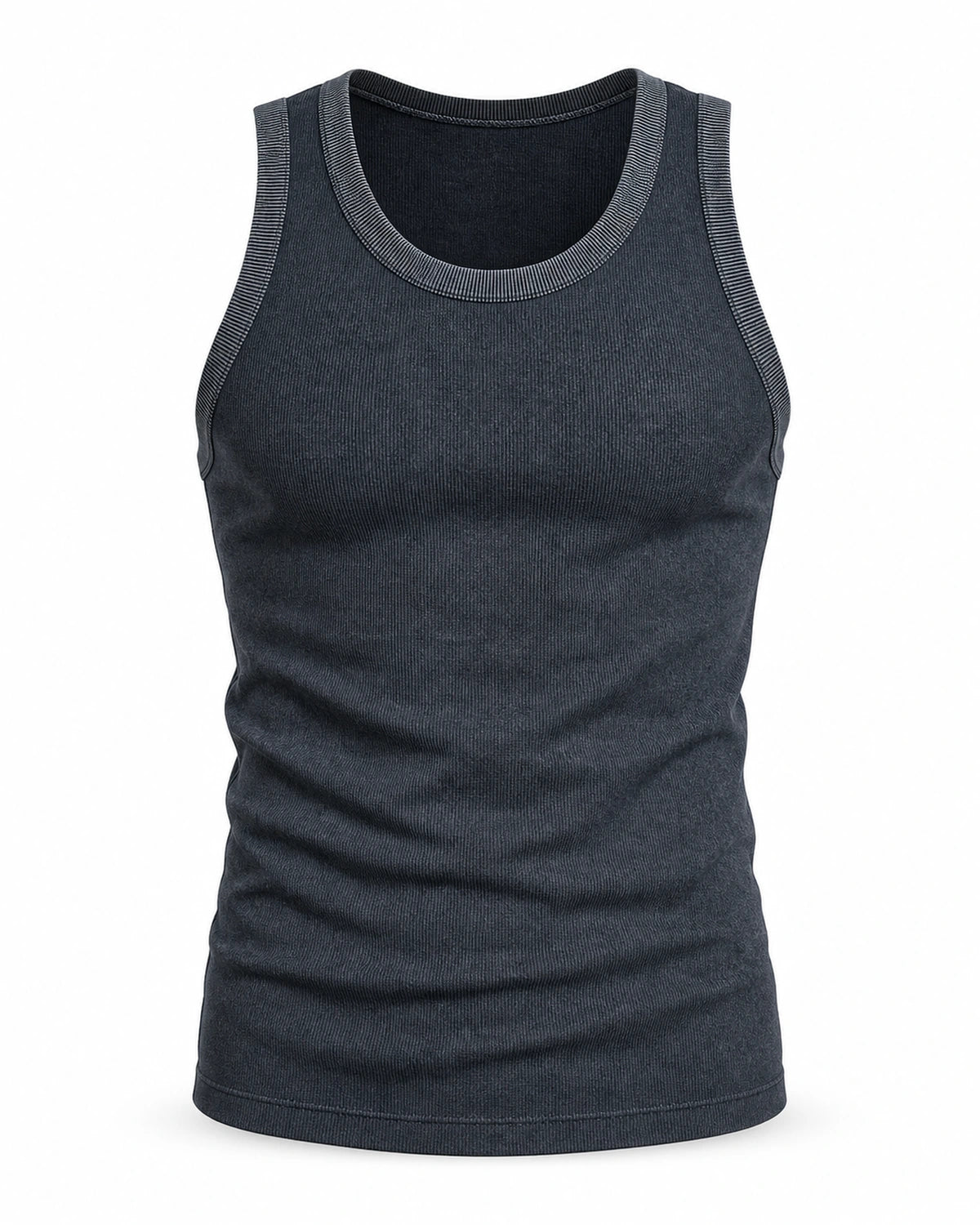Navy heather premium ribbed tank, flat front view