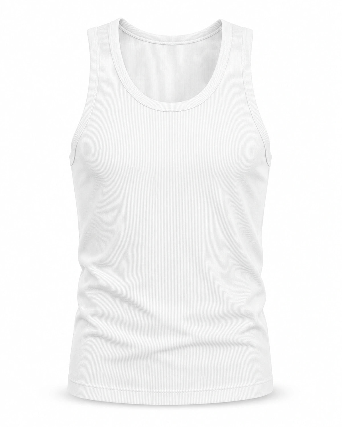 White premium ribbed tank, flat front view