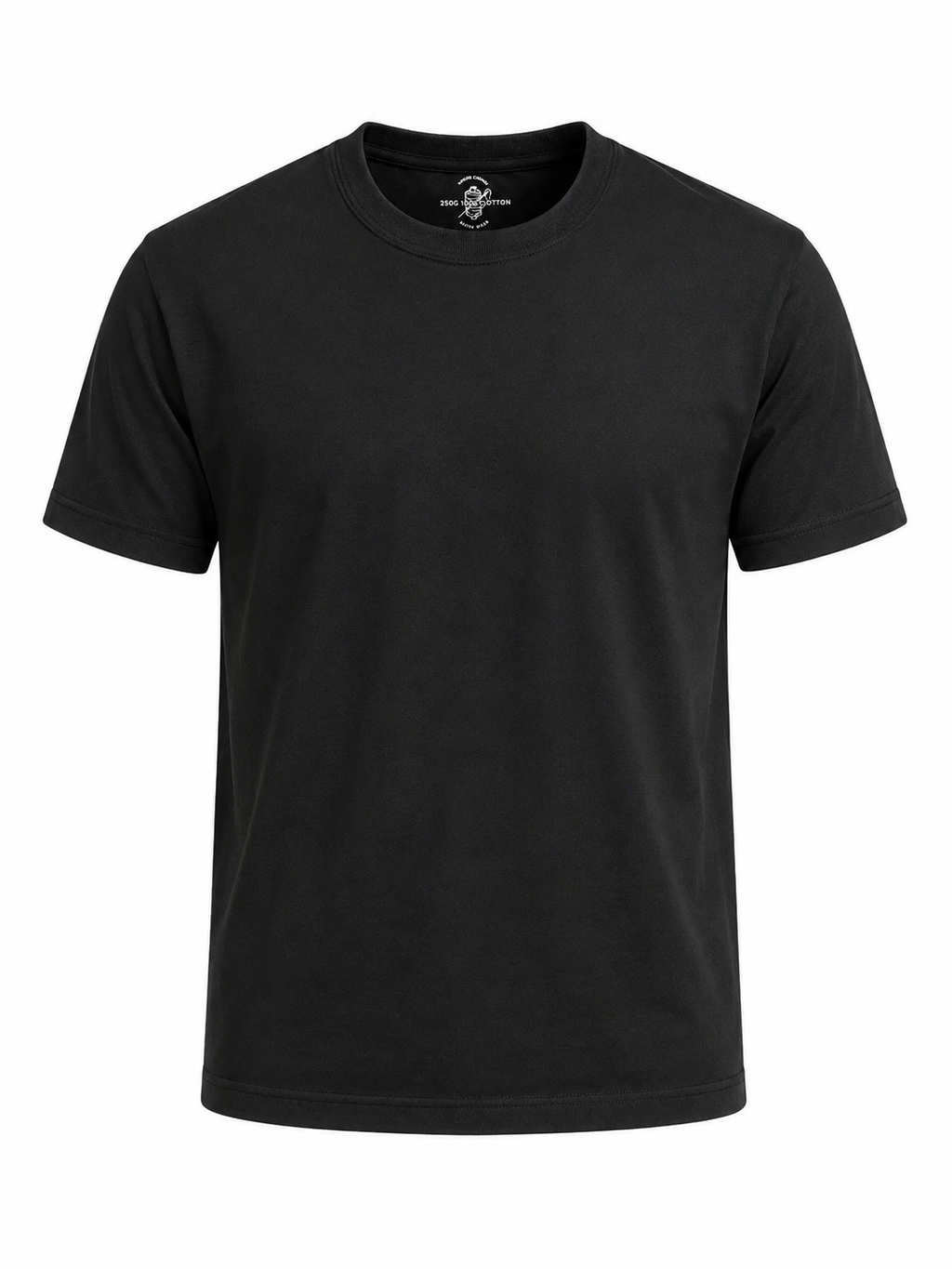 Black heavyweight cotton t-shirt, flat front view