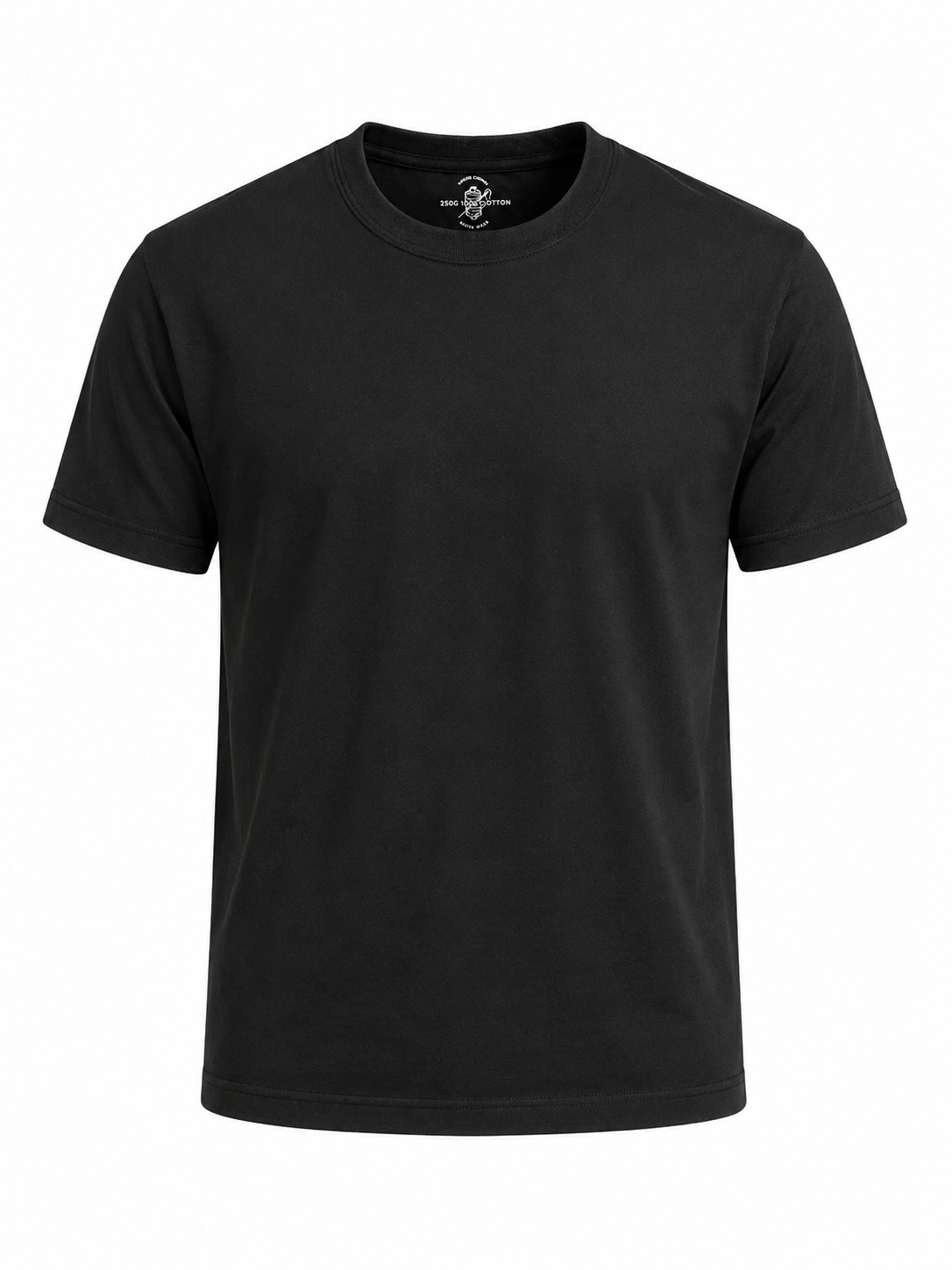 Black heavyweight cotton t-shirt, flat front view
