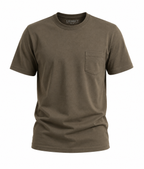 Graphite green pocket t-shirt, flat front view