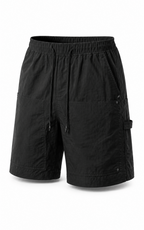 Black carpenter shorts — front product shot with rivets and hammer loop