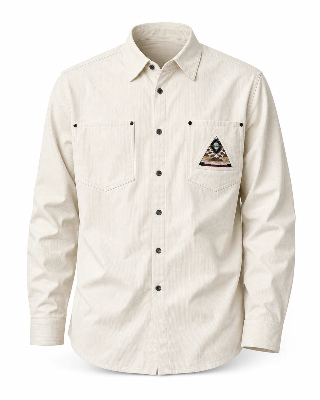 Off-white southwestern patch pocket overshirt, flat front view