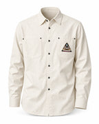 Off-white southwestern patch pocket overshirt, flat front view