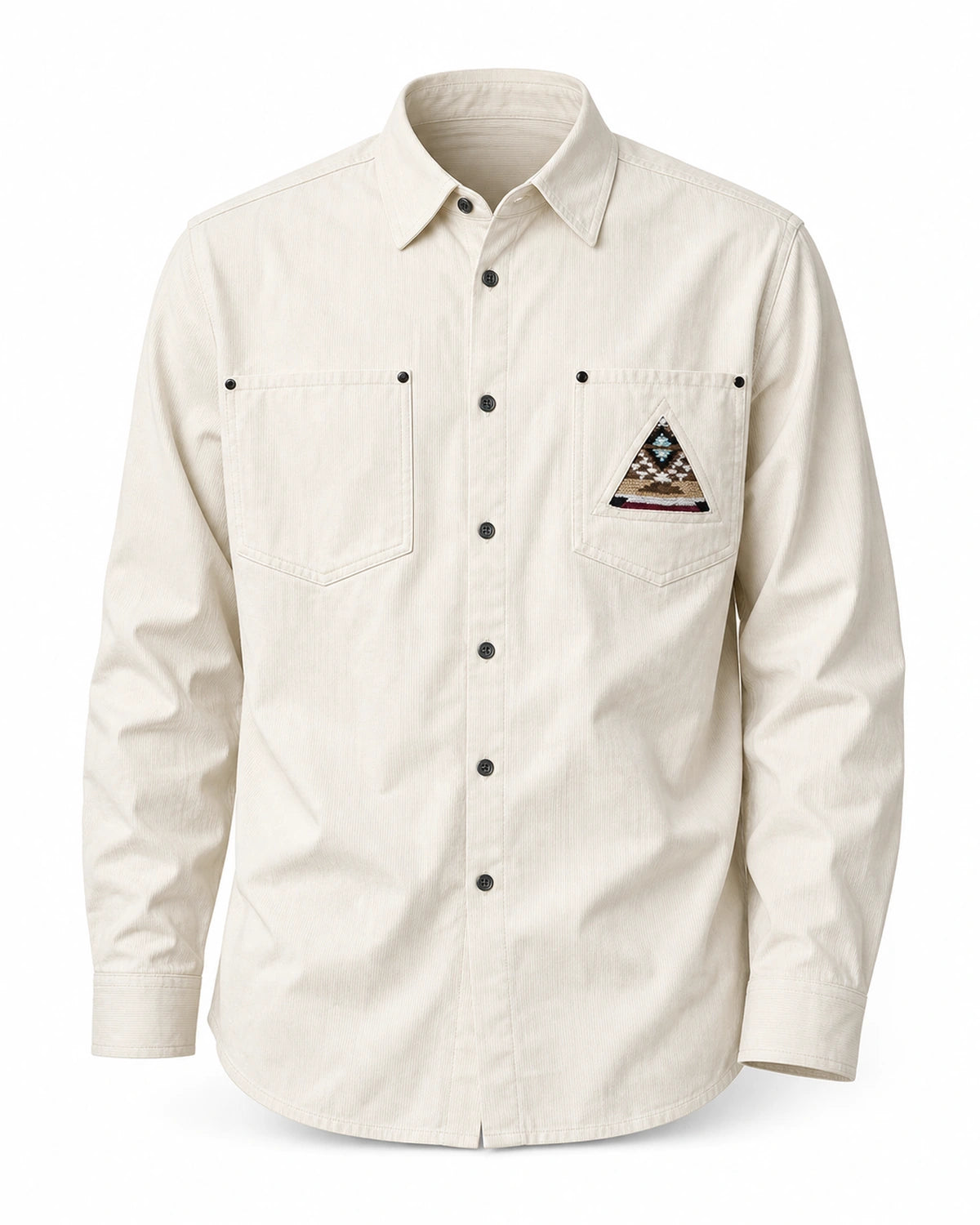 Off-white southwestern patch pocket overshirt, flat front view