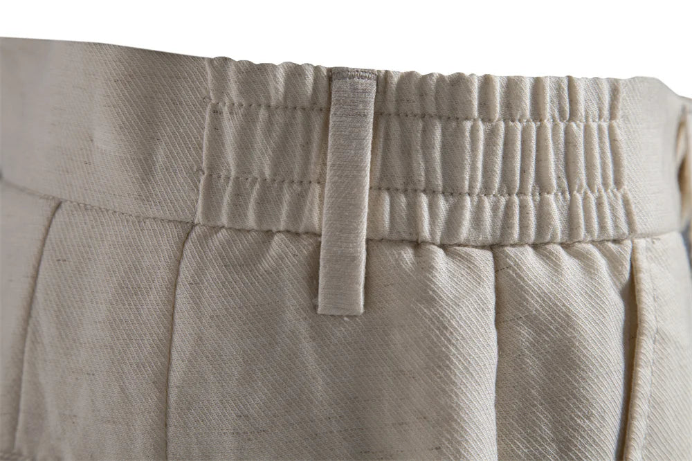 Close-up of elasticated back waistband with belt loop