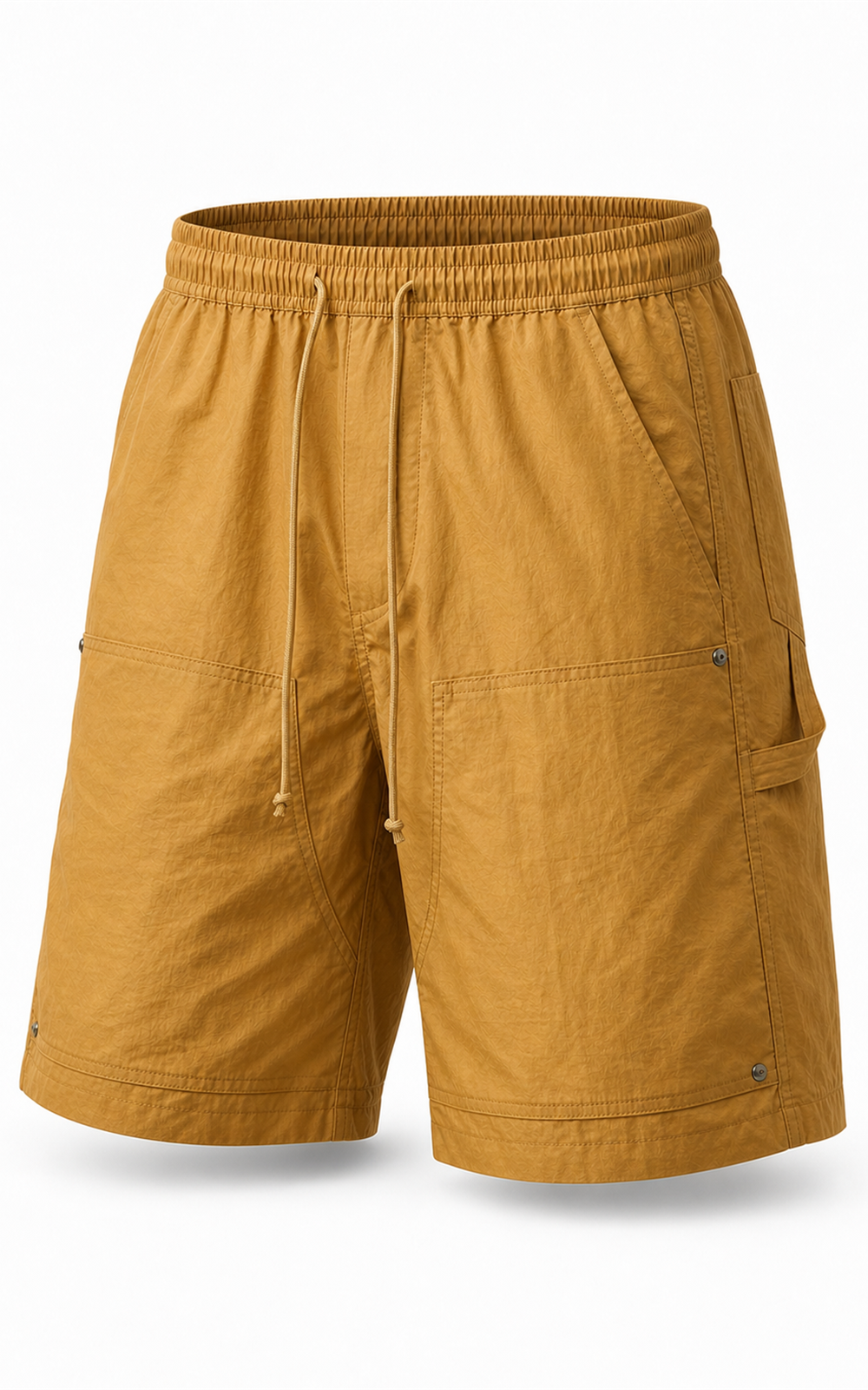 Canvas yellow carpenter shorts — front product shot