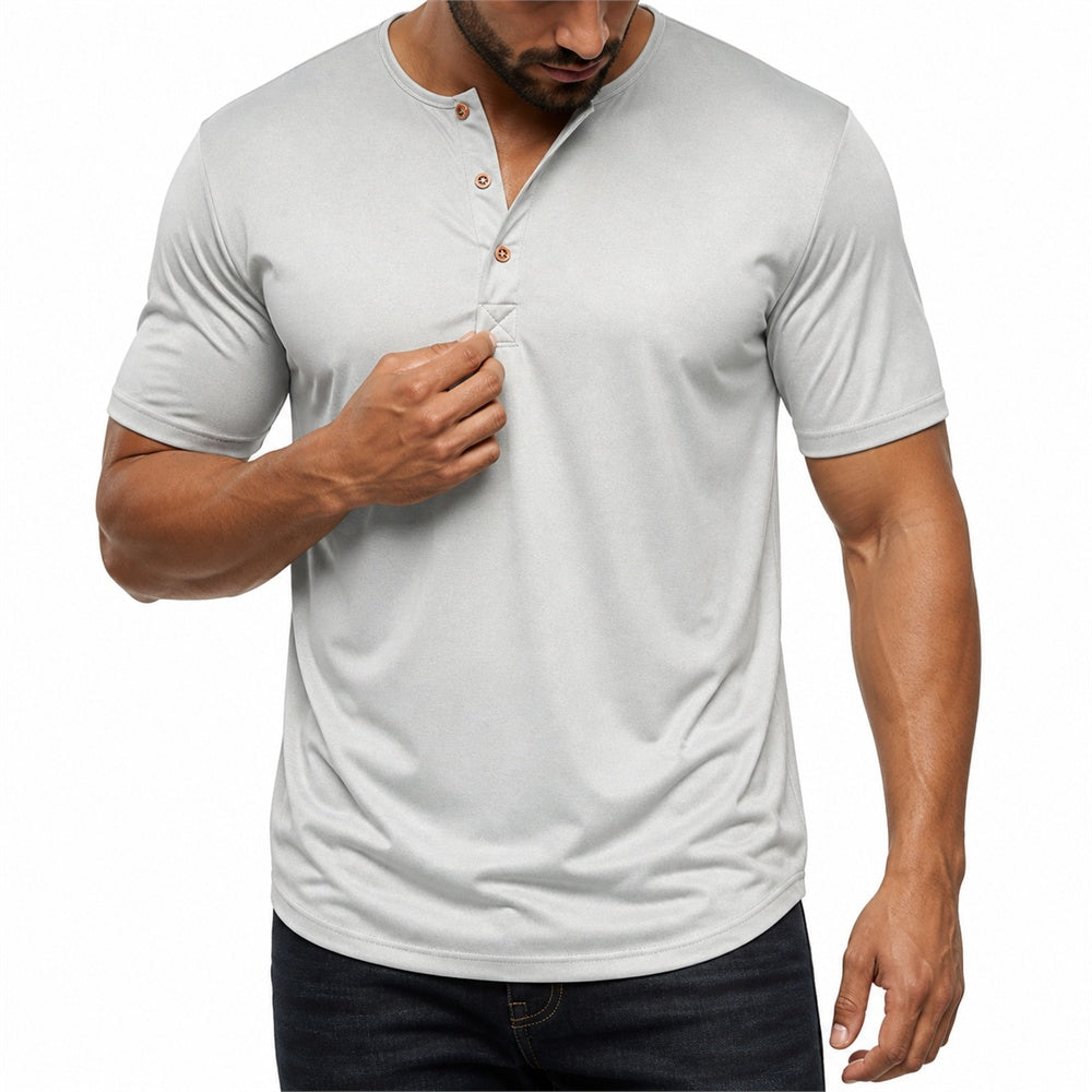 Man wearing the light gray everyday henley