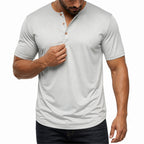 Man wearing the light gray everyday henley