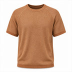 Marled terracotta knitted tee with ribbed edges, invisible mannequin front view