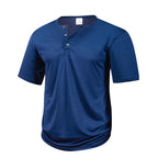 Royal blue lightweight henley with curved hem, front view