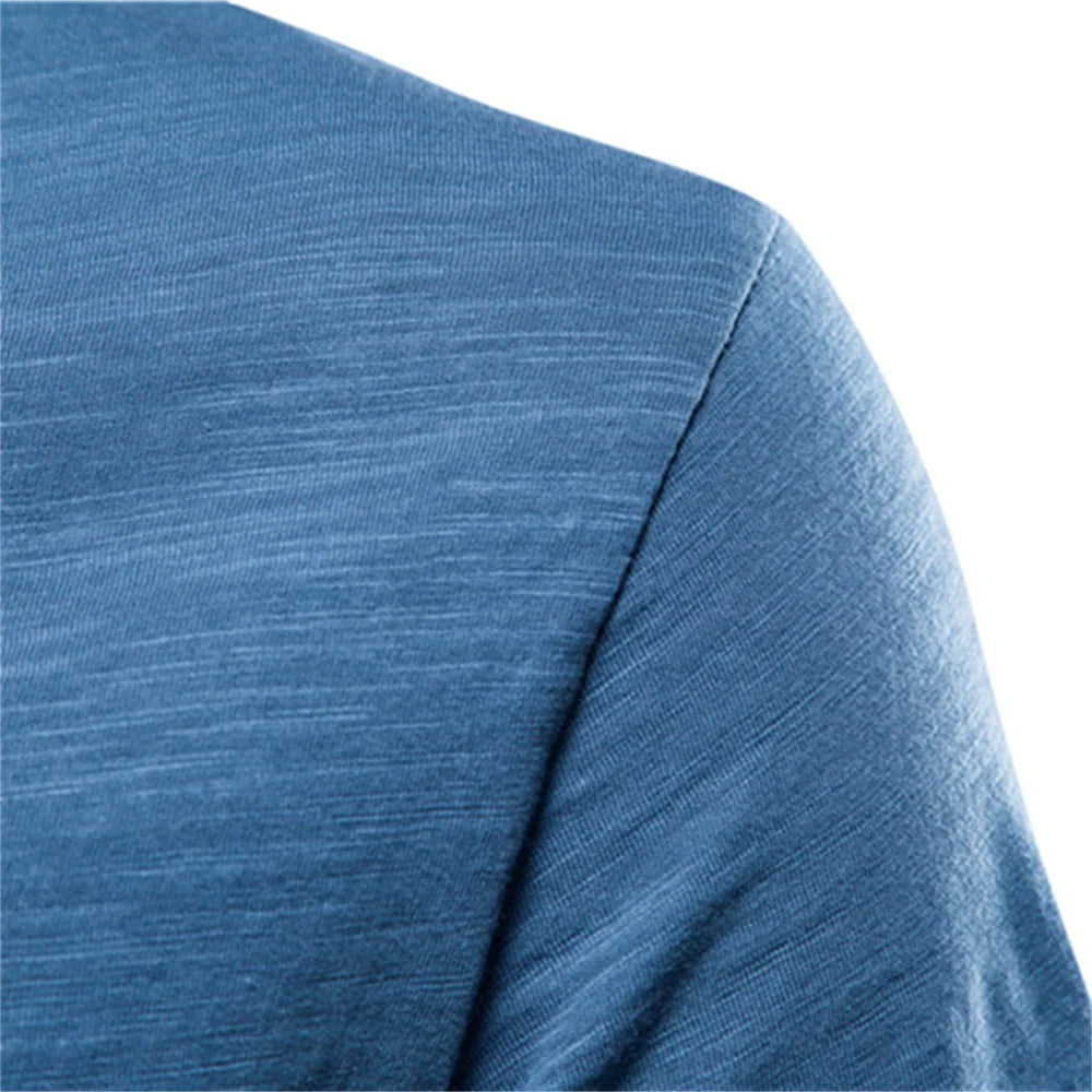 Slim V-Neck Tee — slub cotton fabric texture close-up