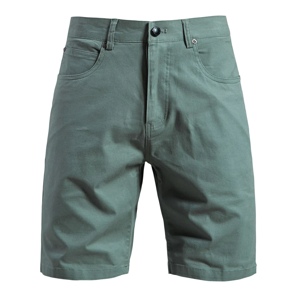 Men's slim fit cotton shorts in Sage Green, front view
