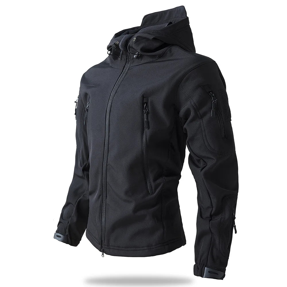 Men's Tactical Softshell Jacket in Black — three-quarter view