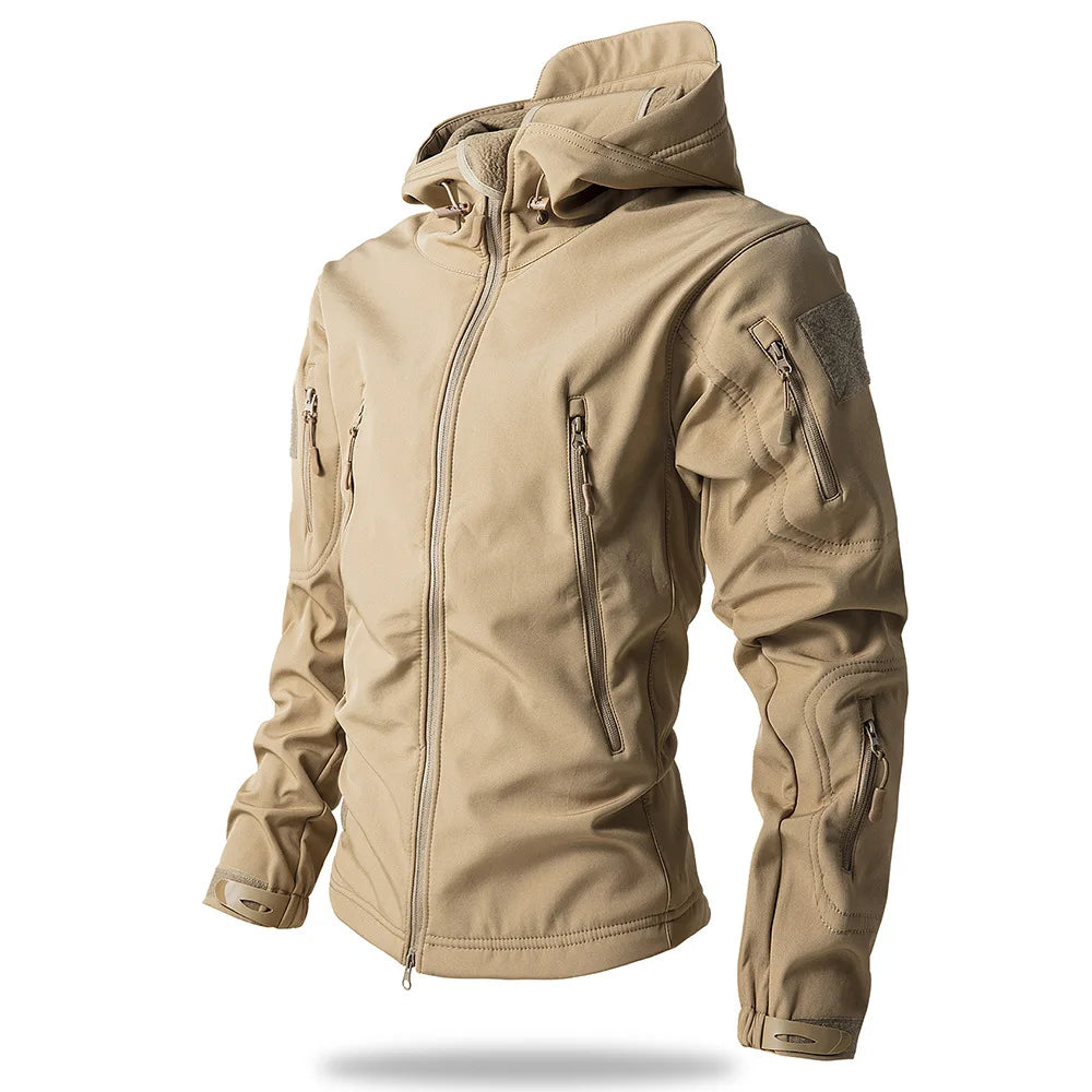 Men's Tactical Softshell Jacket in Khaki — three-quarter view