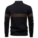Men's black half-zip knit pullover, back view showing the plain back and mock collar
