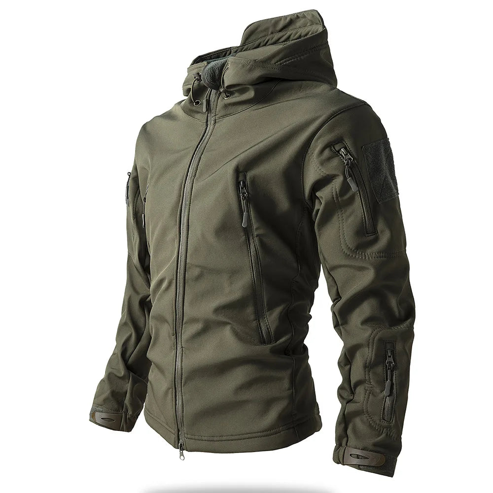 Men's Tactical Softshell Jacket in Green — three-quarter view
