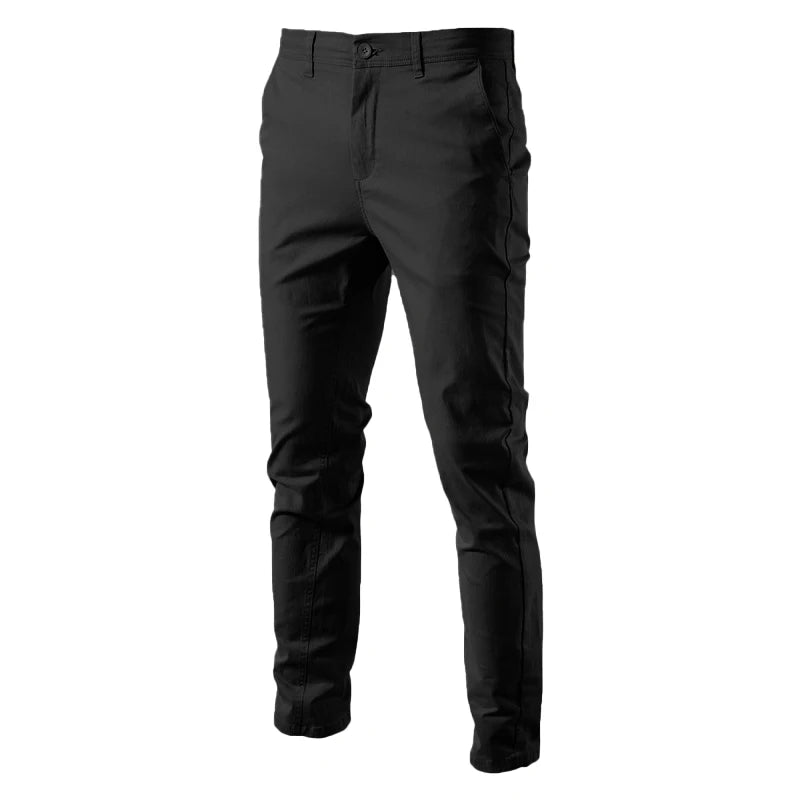 Men's Cotton Chino Trousers in Black — slim tapered fit