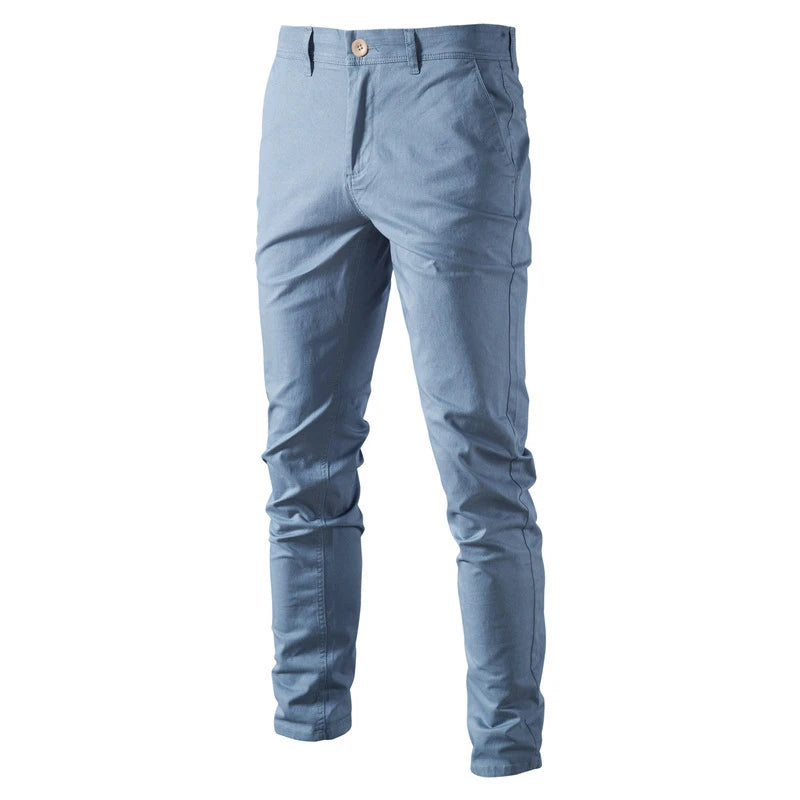 Men's Cotton Chino Trousers in Blue — slim tapered fit