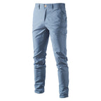 Men's Cotton Chino Trousers in Blue — slim tapered fit