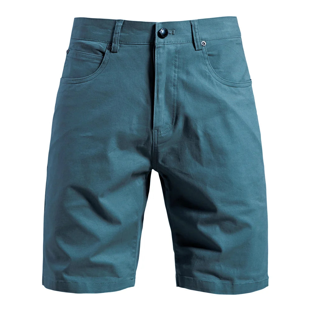 Men's slim fit cotton shorts in Teal, front view