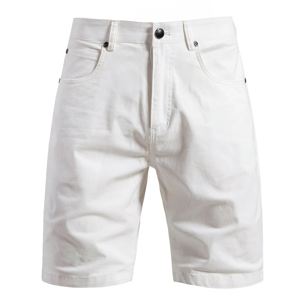 Men's slim fit cotton shorts in White, front view