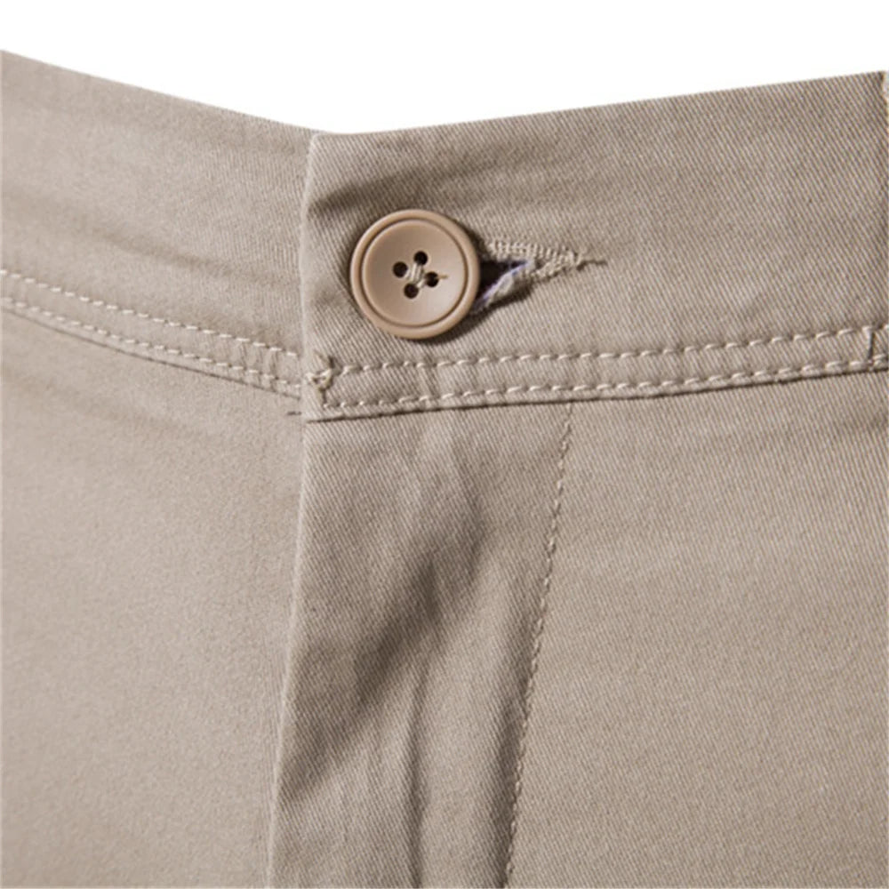 Men's Slim Cotton Trousers — waistband and zip fly detail