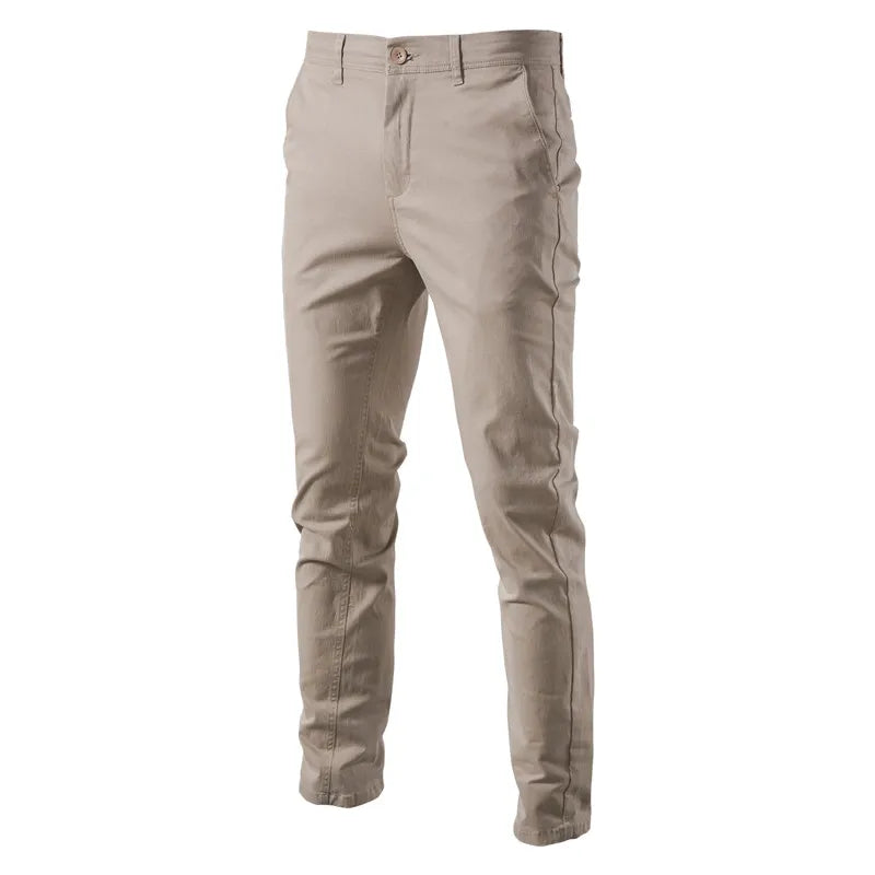 Men's Cotton Chino Trousers in Khaki — slim tapered fit