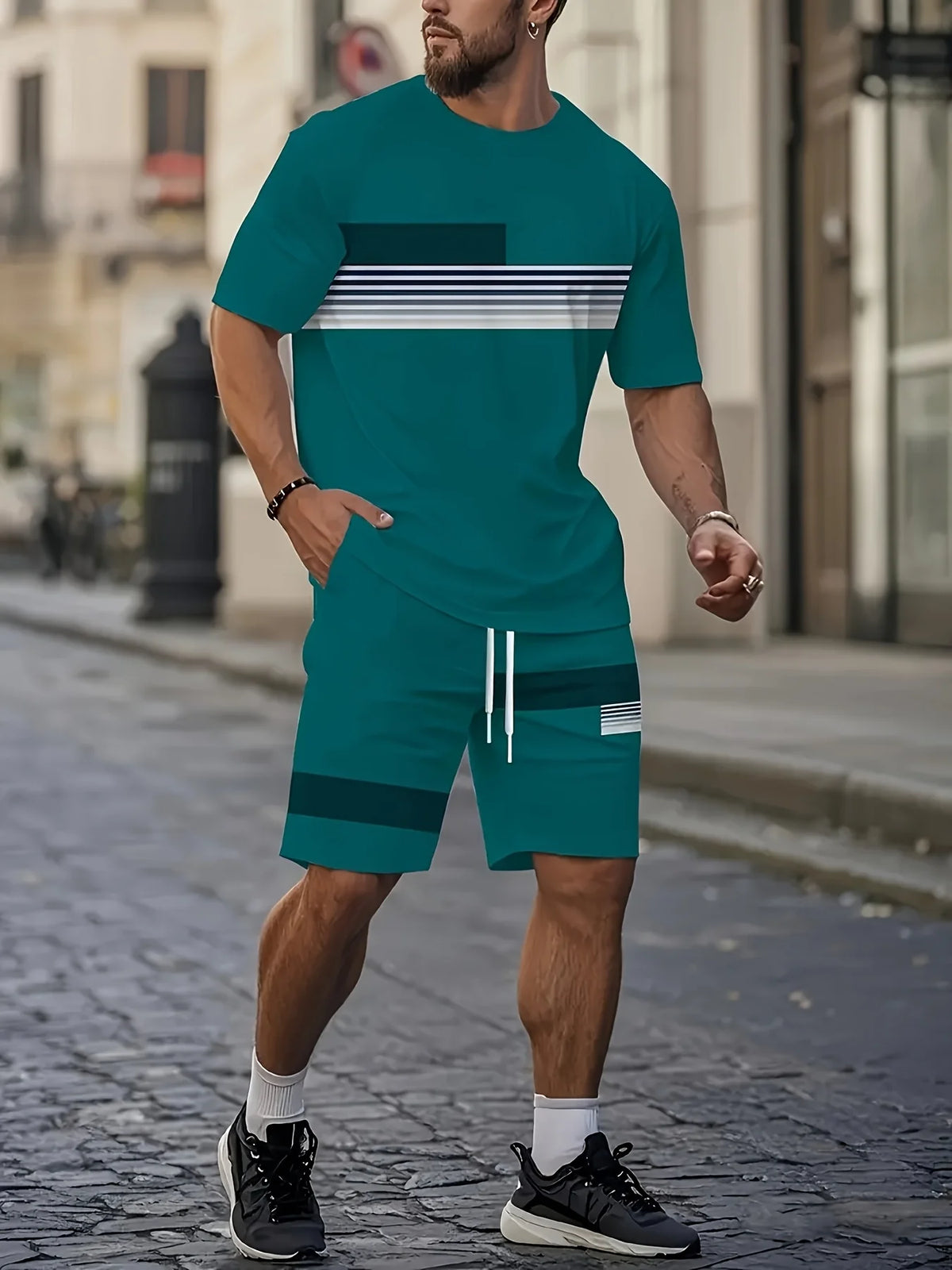 Men's Featherlight Summer Set — 3D Print Tee & Shorts in Teal