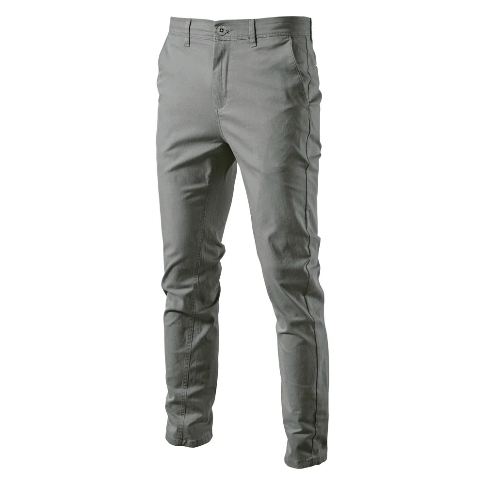 Men's Cotton Chino Trousers in Grey — slim tapered fit
