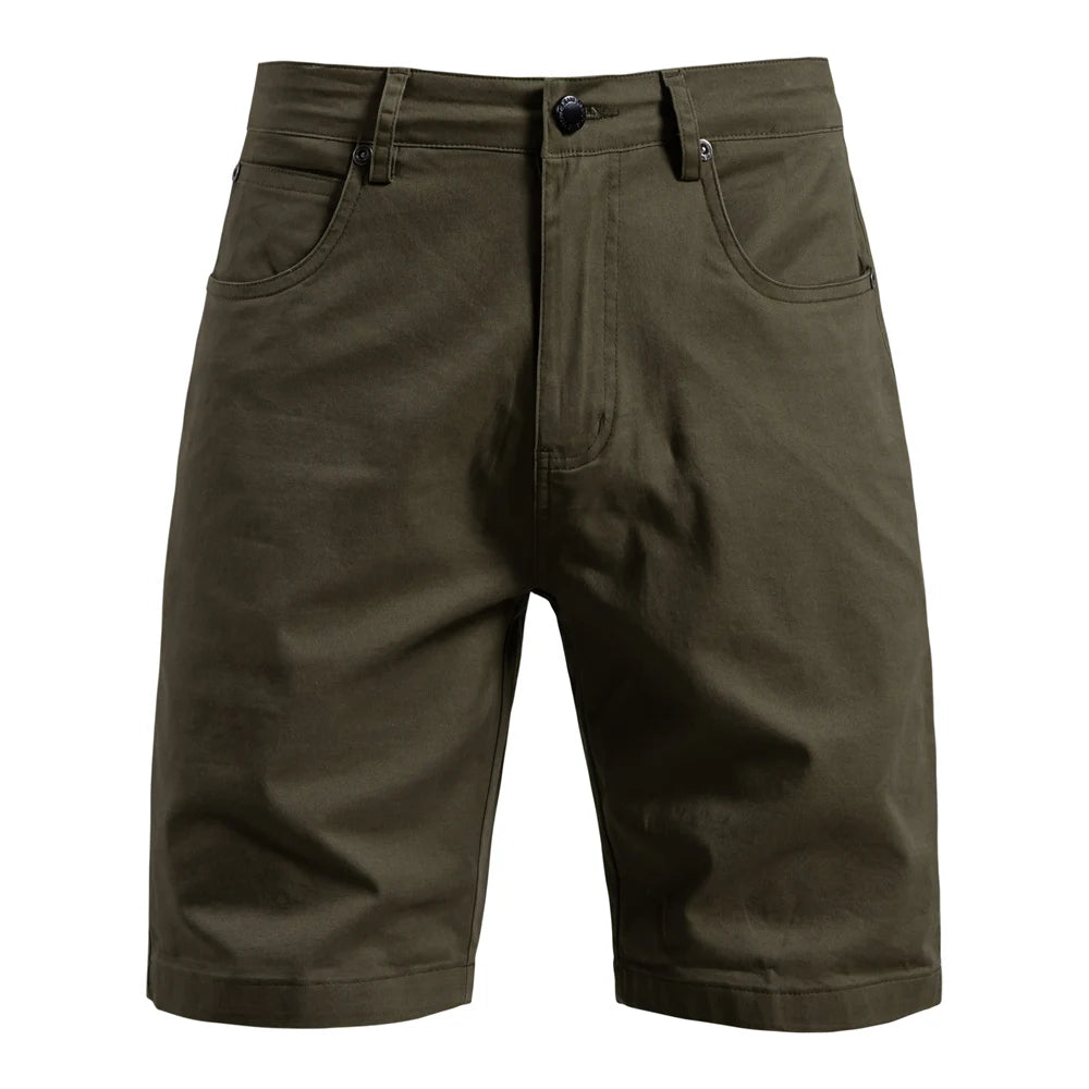 Men's slim fit cotton shorts in Army Green, front view